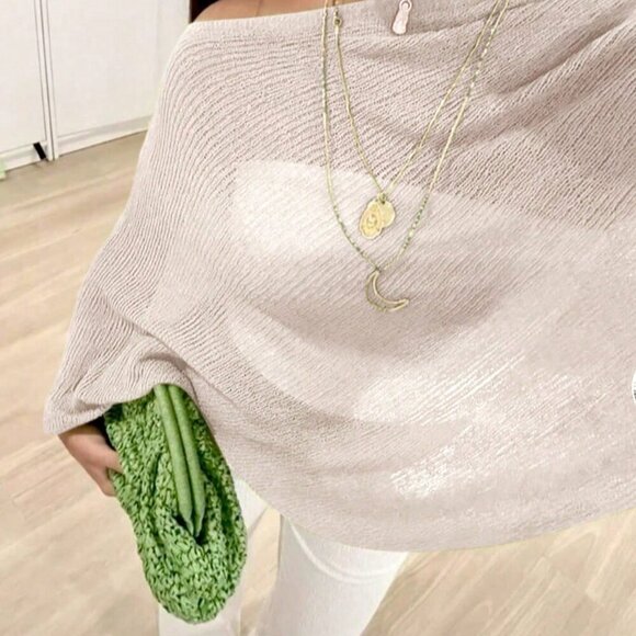 Khaki Color Elegant Women's  Loose Knit Shawl poncho kint top - Picture 4 of 7